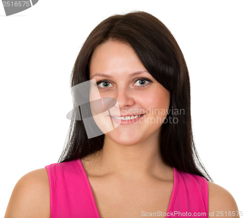 Image of portrait of happy young woman with long hair. isolated on white 