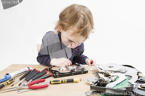 Image of child repairing hard disk drive