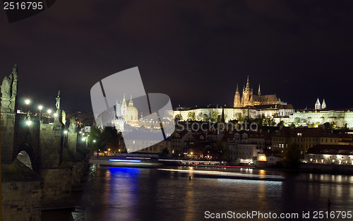 Image of panoramic view Charles Bridge Vltava River Castle district  crui