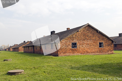 Image of prisoner barracks at Birkenau-Auschwitz Nazi concentration camp 