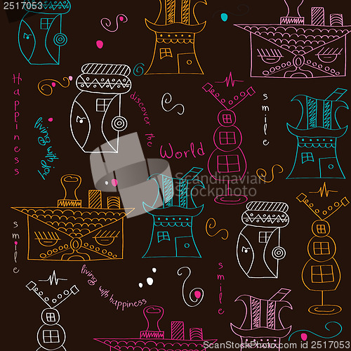 Image of seamless pattern with  surreal houses