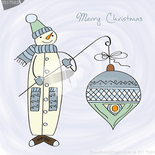 Image of snowman with big Christmas ball