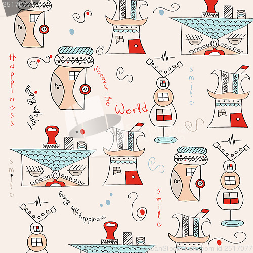 Image of seamless pattern with  surreal houses