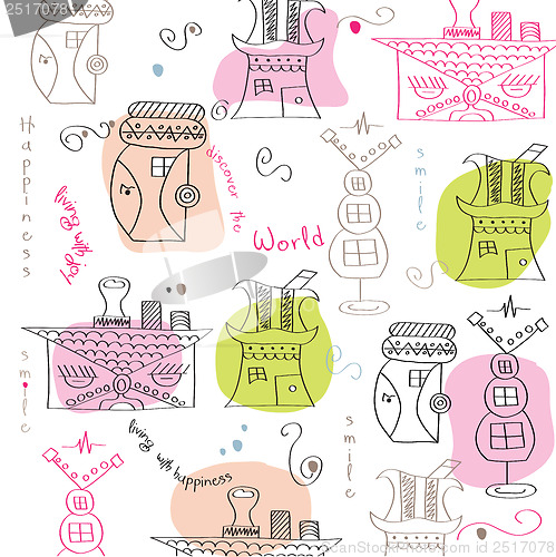 Image of seamless pattern with  surreal houses