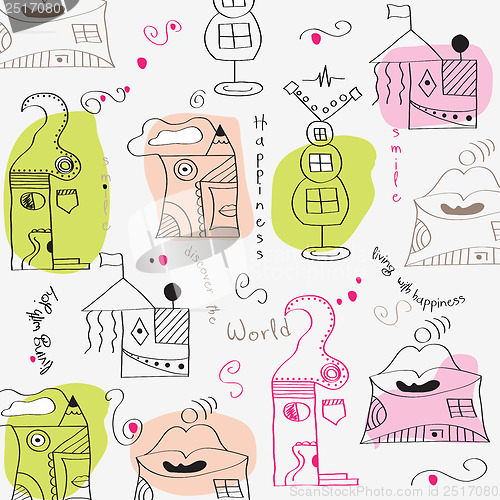 Image of seamless pattern with  surreal houses