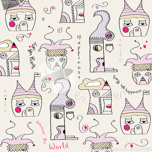Image of seamless pattern with  surreal houses
