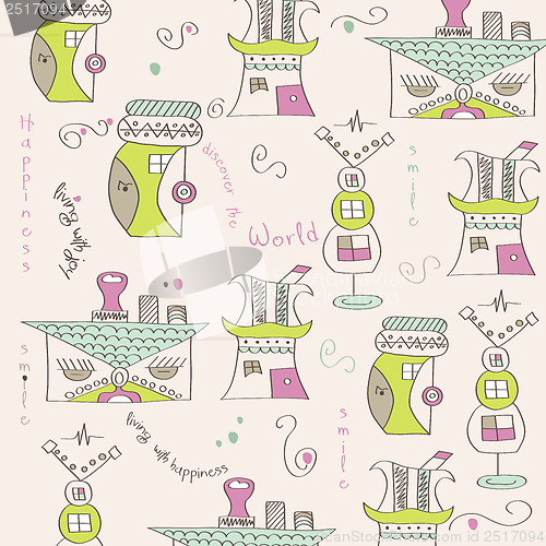 Image of seamless pattern with  surreal houses