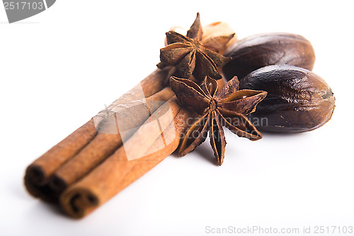 Image of Star anise with cinnamon sticks isolated on white