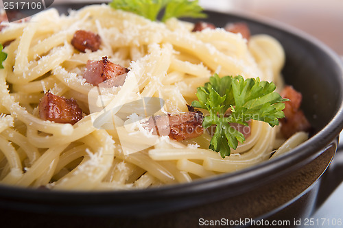 Image of Pasta Carbonara with bacon and cheese