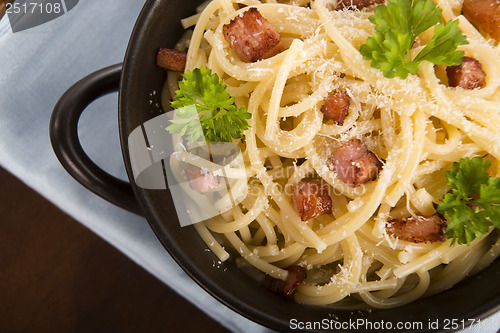 Image of Pasta Carbonara with bacon and cheese