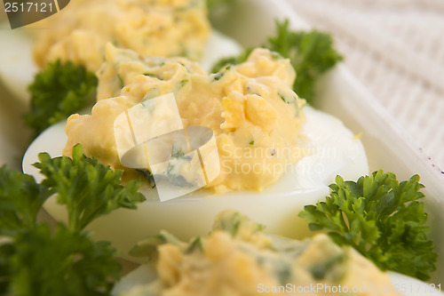 Image of Stuffed eggs with parsley and mayonnaise 