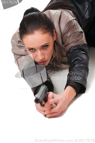 Image of Beautiful sexy girl with gun