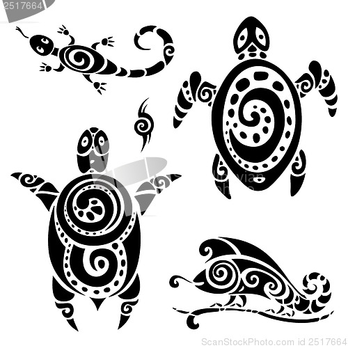 Image of Turtle. Tribal tattoo set.