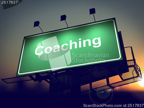 Image of Coaching - Billboard on the Sunrise Background.
