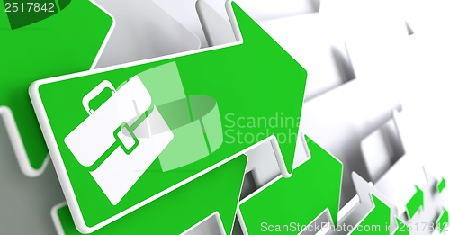 Image of Briefcase Icon on Green Arrow.
