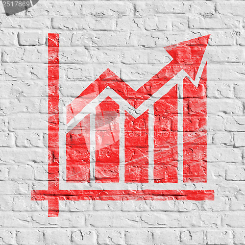 Image of Red Growth Chart Icon on White Brick Wall.