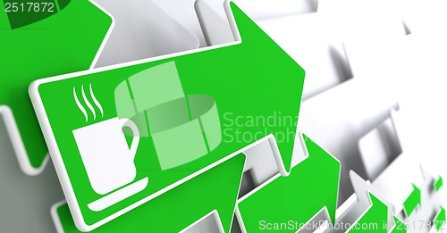 Image of Cup of Coffee Icon on Green Arrow.