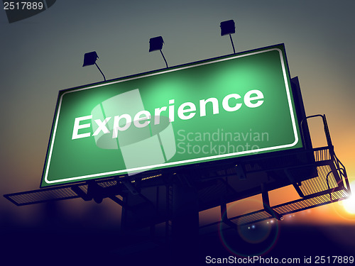 Image of Experience - Billboard on the Sunrise Background.