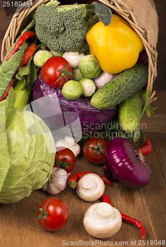 Image of Healthy Organic Vegetables on a Wooden Background