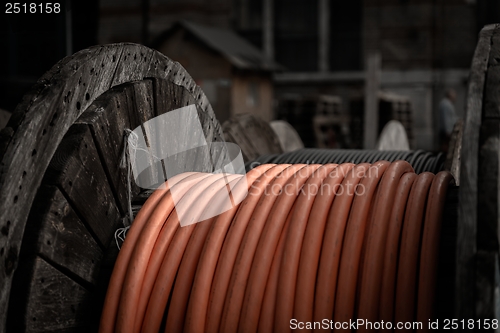 Image of Electrical wires on wooden spool