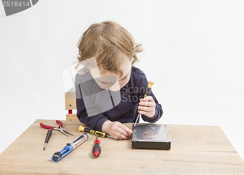 Image of young child opening hard drive