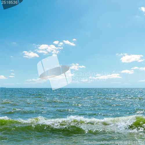 Image of blue sky over sea with waves
