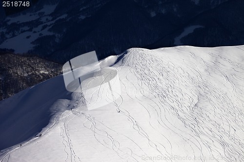 Image of Top view on off piste slope in evening