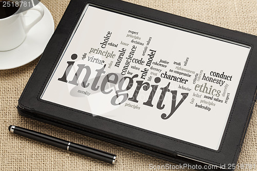 Image of integrity word cloud on digital tablet