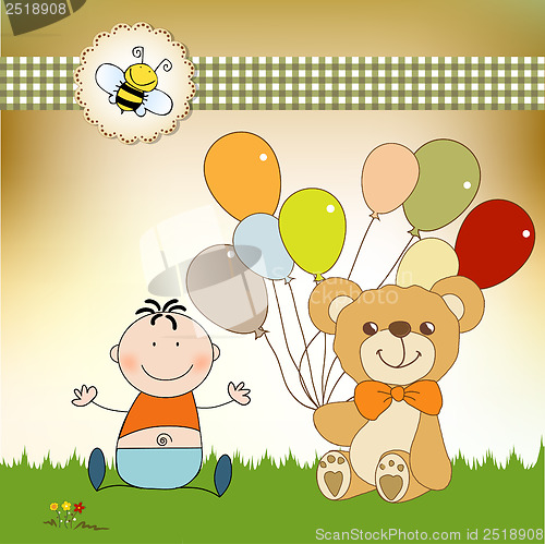 Image of baby shower card with cute teddy bear