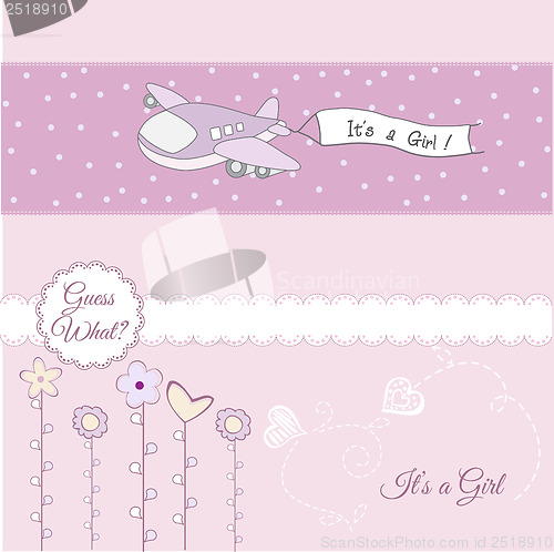 Image of baby girl announcement card with airplane