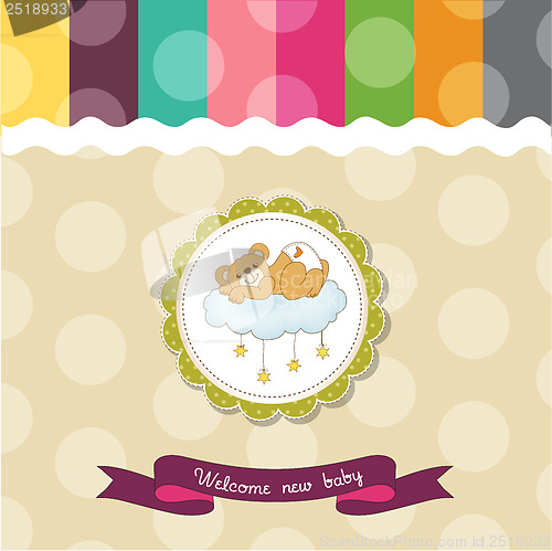 Image of baby shower card with sleepy teddy bear