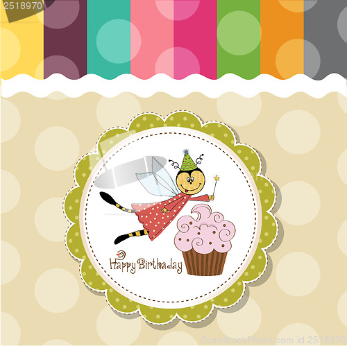 Image of Childish birthday card with funny dressed bee