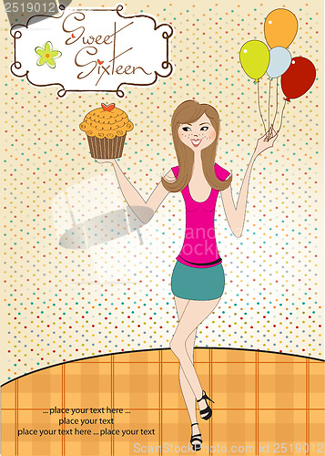 Image of Sweet Sixteen Birthday card with young girl