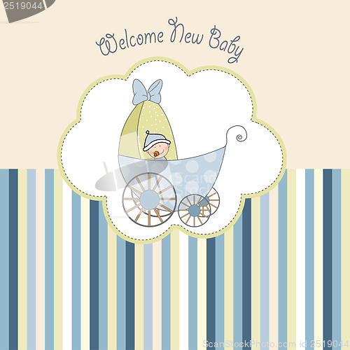 Image of baby boy shower card with stroller