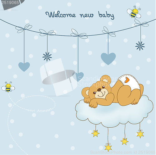 Image of baby shower card with sleepy teddy bear