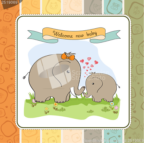 Image of baby shower card with baby elephant and his mother