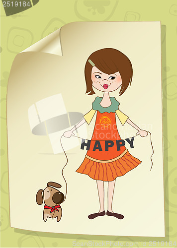 Image of happy girl with cute dog