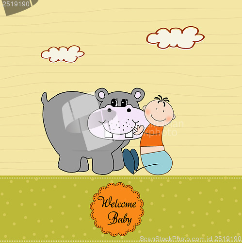 Image of new baby invitation with hippopotamus