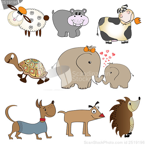 Image of funny animals cartoon set isolated on white background