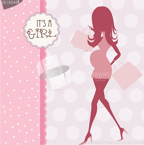 Image of baby announcement card with beautiful pregnant woman