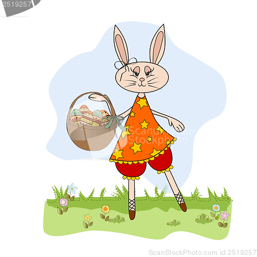 Image of Easter bunny with a basket of Easter eggs
