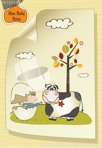 Image of Welcome baby card with broken egg and little baby