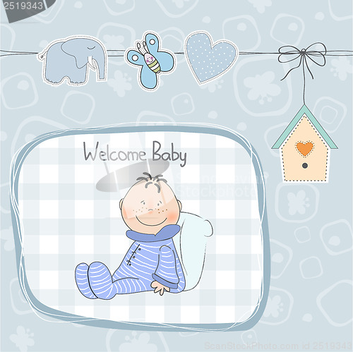 Image of new baby announcement card with little baby