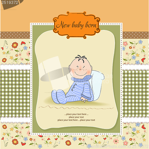 Image of new baby announcement card with little baby