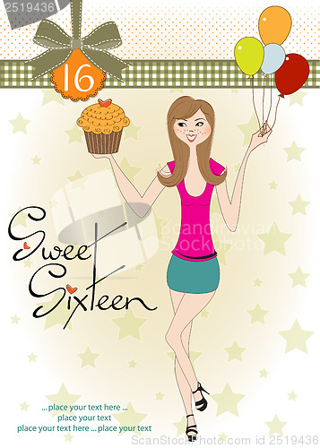 Image of Sweet Sixteen Birthday card with young girl