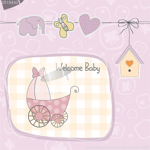 Image of baby girl shower card with stroller