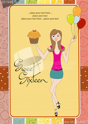 Image of Sweet Sixteen Birthday card with young girl