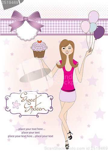 Image of Sweet Sixteen Birthday card with young girl