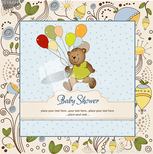 Image of baby shower card with cute teddy bear