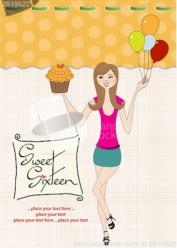 Image of Sweet Sixteen Birthday card with young girl